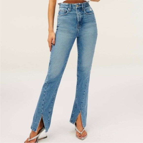 Good American Good Boy Twisted  Slit Ankle Jeans. High Rise. Button fly. Size 15 - Picture 1 of 16